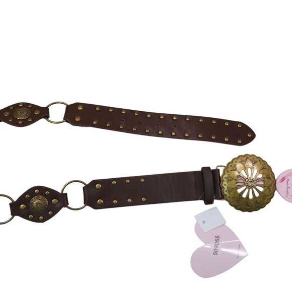 Truelove Brown Brass & Leather Belt with Brass Studs & Buckle XL 1 1/2" Wide - Picture 16 of 16